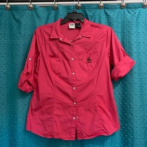 Harley Davidson Fuchsia Pearl Snap Roll Sleeve